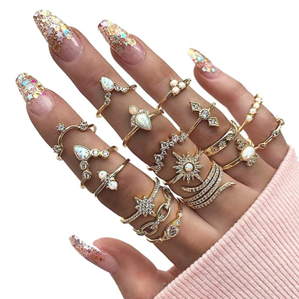 17PCS Boho Crystal Knuckle Ring Sets